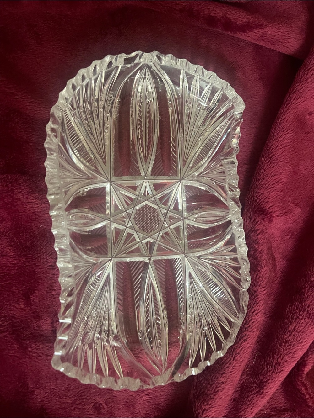 Vintage Clear Rectangle Crystal Dish Etched Glass With Unique Patterns
